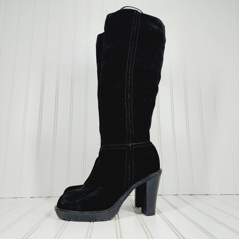 Envy Katima Black Suede Women's Tall Platform Heeled Boots I667